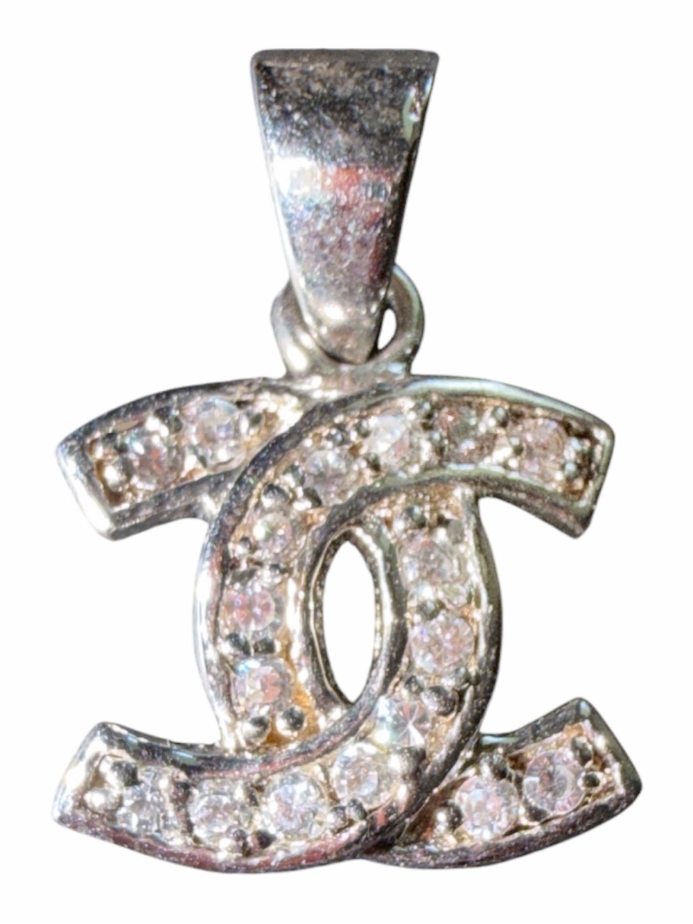 Sterling Silver Crystal Interlocking CC Pendant Necklace 925